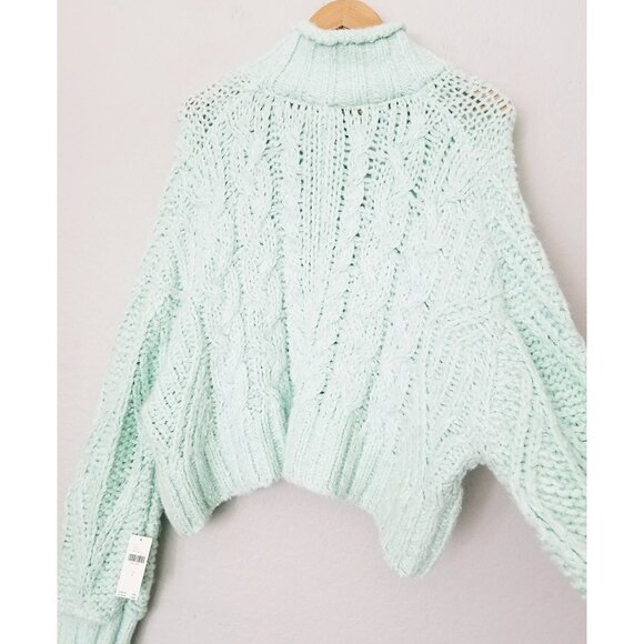 NEW By Anthropologie Fisherman Sweater Mint Size S Chunky Cable Knit Mock $168 - Picture 14 of 16
